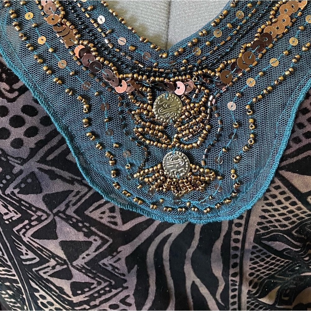 Vintage Unique Chagall Velvet Burnout Brown/Teal Top - Picture 4 of 10
